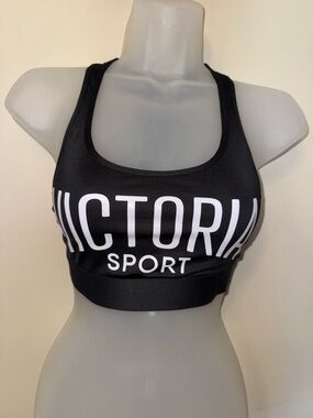 Victoria Sport Black Logo Racerback Medium-Support Sports Bra